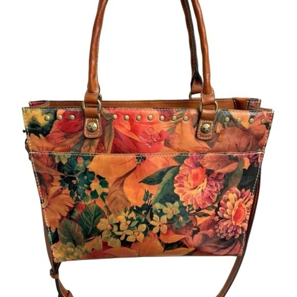 PATRICIA NASH Floral Convertible  Botanical ITALIAN Leather Tote Bag